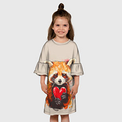 Платье клеш для девочки Влюбленный енот 14 февраля, цвет: 3D-принт — фото 2