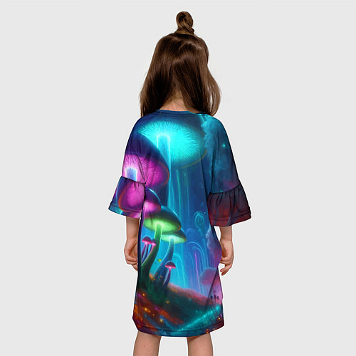 Детское платье Планета цветных неоновых грибов / 3D-принт – фото 4