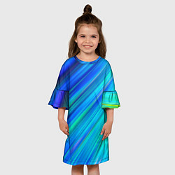 Платье клеш для девочки Неоновые синие лучи, цвет: 3D-принт — фото 2