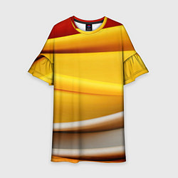 Платье клеш для девочки Желтая абстракция с оранжевой волной, цвет: 3D-принт