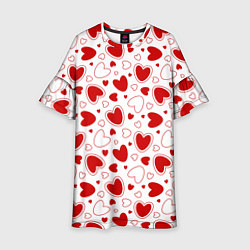 Платье клеш для девочки Красные сердечки на белом фоне, цвет: 3D-принт