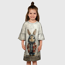Платье клеш для девочки Кролик в пальто, цвет: 3D-принт — фото 2