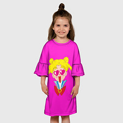 Платье клеш для девочки Банни Цукино - Сейлор мун парная, цвет: 3D-принт — фото 2