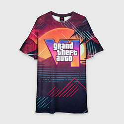 Платье клеш для девочки GTA 6 logo абстрактный фон, цвет: 3D-принт