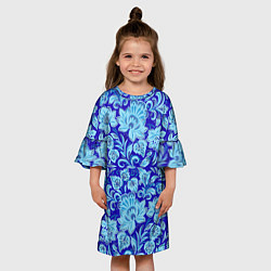 Платье клеш для девочки Узоры гжель на темно синем фоне, цвет: 3D-принт — фото 2