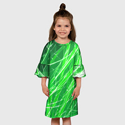 Платье клеш для девочки Белые линии на зелёном фоне, цвет: 3D-принт — фото 2