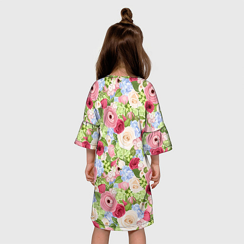 Детское платье Фон с розами, лютиками и гортензиями / 3D-принт – фото 4