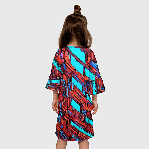 Детское платье Красные фрагменты на голубом фоне / 3D-принт – фото 4