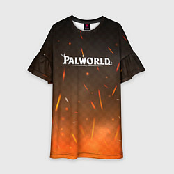 Платье клеш для девочки Palworld лого на фоне огня, цвет: 3D-принт