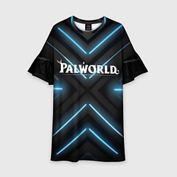 Платье клеш для девочки Palworld logo на фоне синего неона, цвет: 3D-принт