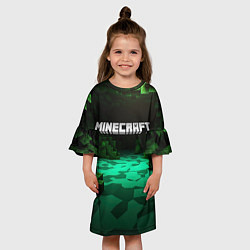 Платье клеш для девочки Minecraft logo зеленый яркий мир, цвет: 3D-принт — фото 2