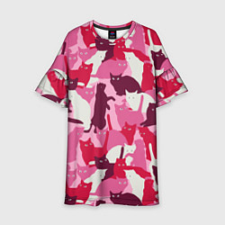 Платье клеш для девочки Розовый кошачий камуфляж, цвет: 3D-принт