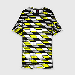 Платье клеш для девочки Жёлтые треугольники и квадраты на белом фоне, цвет: 3D-принт