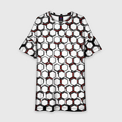 Платье клеш для девочки Киберпанк узор из шестиугольников красный, цвет: 3D-принт