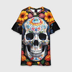 Платье клеш для девочки Bright colors and a skull, цвет: 3D-принт