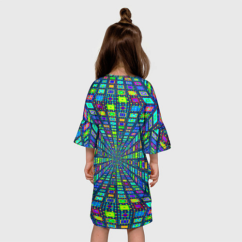 Детское платье Абстрактный узор коридор из разноцветных квадратов / 3D-принт – фото 4