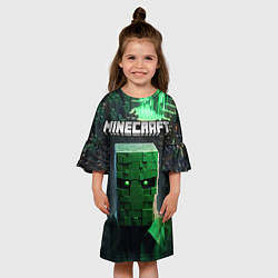 Платье клеш для девочки Minecraft зеленый персонаж каменные джунгли, цвет: 3D-принт — фото 2
