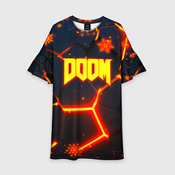 Платье клеш для девочки Doom плиты лого в огне, цвет: 3D-принт