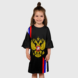 Платье клеш для девочки Россия герб триколор полосы, цвет: 3D-принт — фото 2