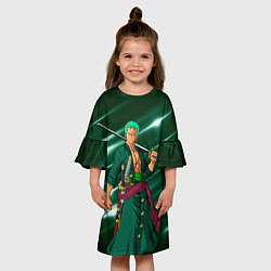 Платье клеш для девочки Зоро Ророноа с катаной из Ван писа, цвет: 3D-принт — фото 2