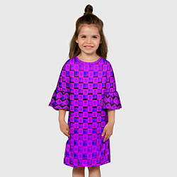 Платье клеш для девочки Фиолетовые квадраты на чёрном фоне, цвет: 3D-принт — фото 2