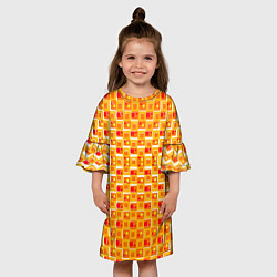 Платье клеш для девочки Жёлтые и красные квадраты на белом фоне, цвет: 3D-принт — фото 2