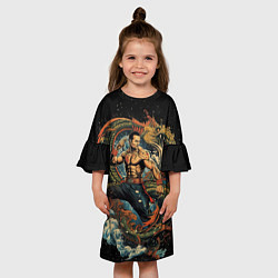 Платье клеш для девочки Муай-Тай боец и зеленый дракон, цвет: 3D-принт — фото 2
