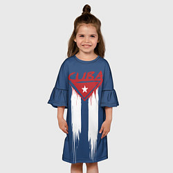 Платье клеш для девочки Кубинский флаг на синем фоне, цвет: 3D-принт — фото 2