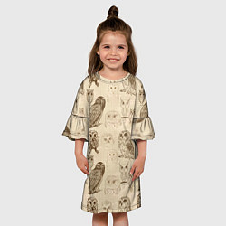Платье клеш для девочки Эскизы сов тетрадный лист в клетку, цвет: 3D-принт — фото 2