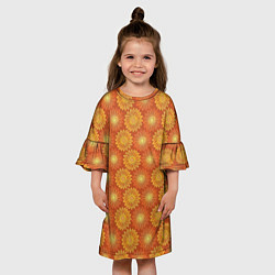 Платье клеш для девочки Паттерн из желтых цветов, цвет: 3D-принт — фото 2