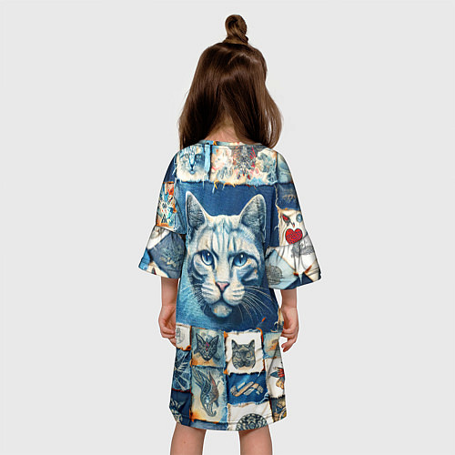 Детское платье Кошка на дениме - пэчворк / 3D-принт – фото 4