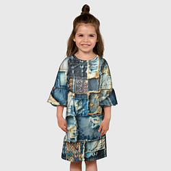 Платье клеш для девочки Деним пэчворк-ржавчина, цвет: 3D-принт — фото 2