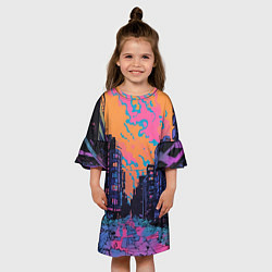 Платье клеш для девочки Киберпанк город в стиле комиксов, цвет: 3D-принт — фото 2