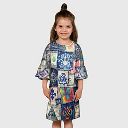 Платье клеш для девочки Баксы на дениме пэчворк, цвет: 3D-принт — фото 2