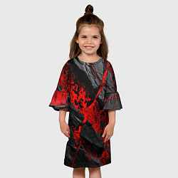 Платье клеш для девочки Красные разломы черных камней, цвет: 3D-принт — фото 2