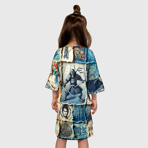 Детское платье Самураи на пэчворк дениме / 3D-принт – фото 4