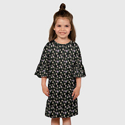 Платье клеш для девочки Паттерн мелкие цветочки чёрный, цвет: 3D-принт — фото 2