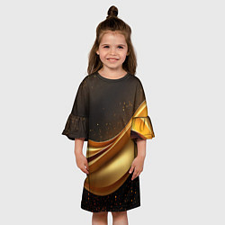 Платье клеш для девочки Золотая стильная абстракция на черном фоне, цвет: 3D-принт — фото 2
