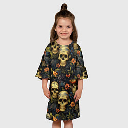 Платье клеш для девочки Осень и черепа, цвет: 3D-принт — фото 2