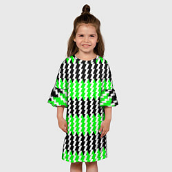 Платье клеш для девочки Вертикальные чёрно-зелёные полосы, цвет: 3D-принт — фото 2