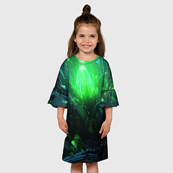 Платье клеш для девочки Зеленая кислотная яркая неоновая абстракция, цвет: 3D-принт — фото 2