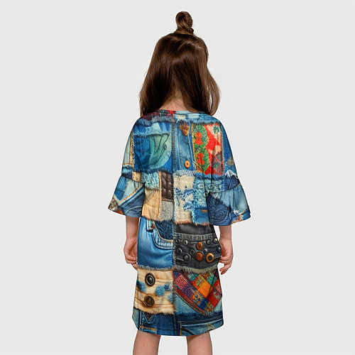 Детское платье Vanguard denim patchwork - ai art / 3D-принт – фото 4
