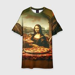 Платье клеш для девочки Мона Лиза и большая пицца сюрреализм, цвет: 3D-принт
