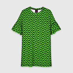Платье клеш для девочки Искажённые полосы кислотный зелёный, цвет: 3D-принт