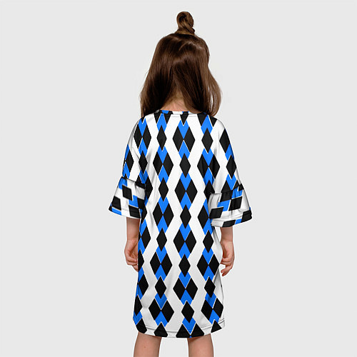 Детское платье Чёрные и синие ромбы на белом фоне / 3D-принт – фото 4