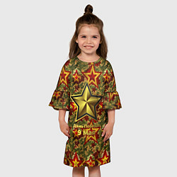 Платье клеш для девочки Золотые звезды СССР на камуфляже, цвет: 3D-принт — фото 2