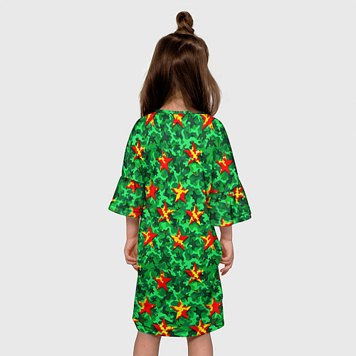 Детское платье 9 мая звезды на зеленом ярком камуфляже / 3D-принт – фото 4