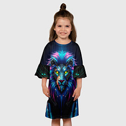 Платье клеш для девочки Неоновый лев в стиле киберпанк, цвет: 3D-принт — фото 2