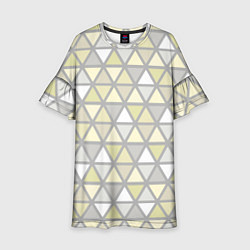 Платье клеш для девочки Паттерн геометрия светлый жёлто-серый, цвет: 3D-принт