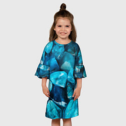 Платье клеш для девочки Аквамарин камни минералы крупный план, цвет: 3D-принт — фото 2